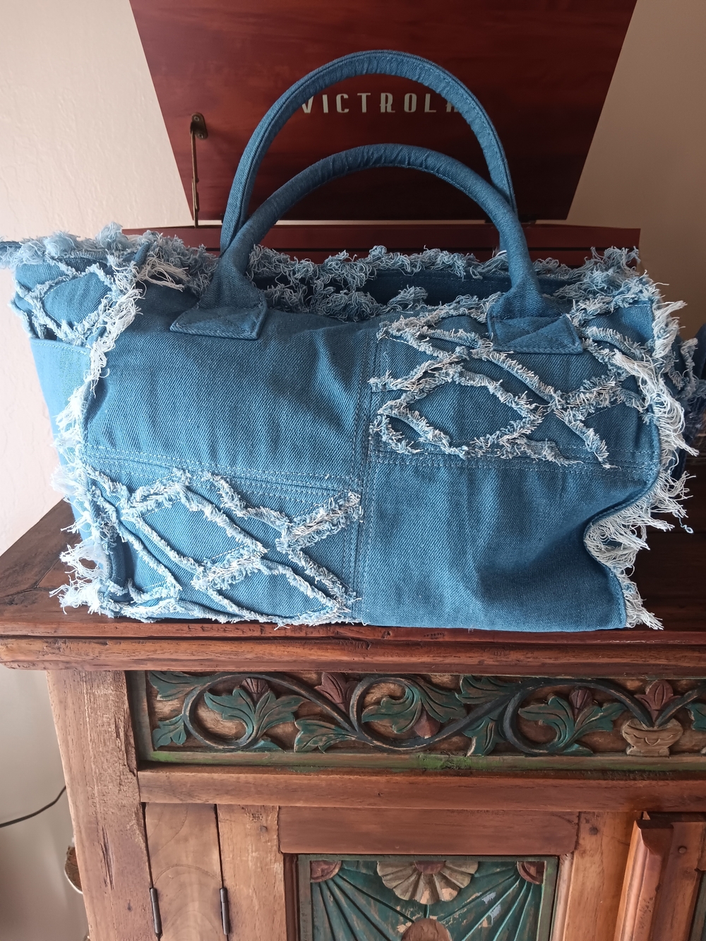Wildfox Distressed Patchwork Denim Tote - Medium Blue